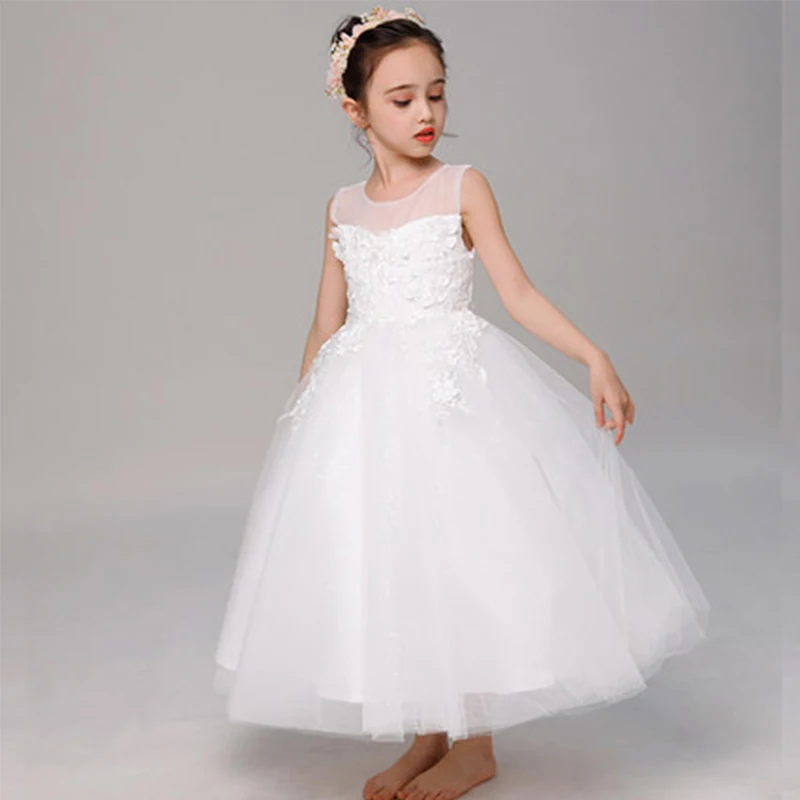 

Girl Tutu Dress Princess Dance Performance Clothing Lace Flowers Dresses Party Yarn Dress Clothes Cute Girls Costume Ball Gown