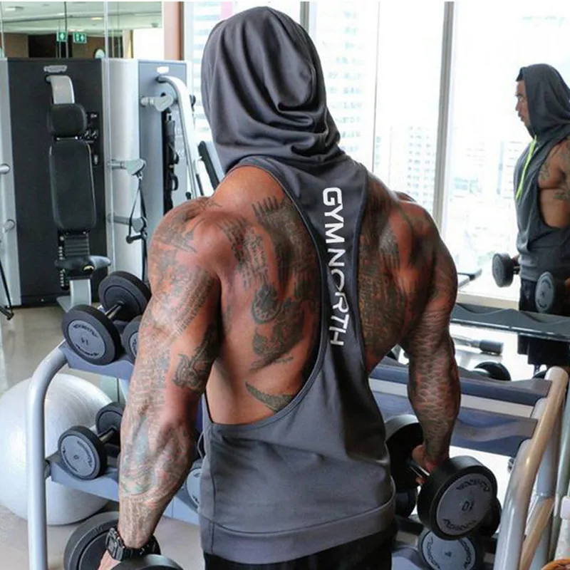 

2019 Summer Mesh Breathable Brand Mens Print Gyms Stringers Vest Bodybuilding Clothing Fitness Man Hooded Tanks Tops