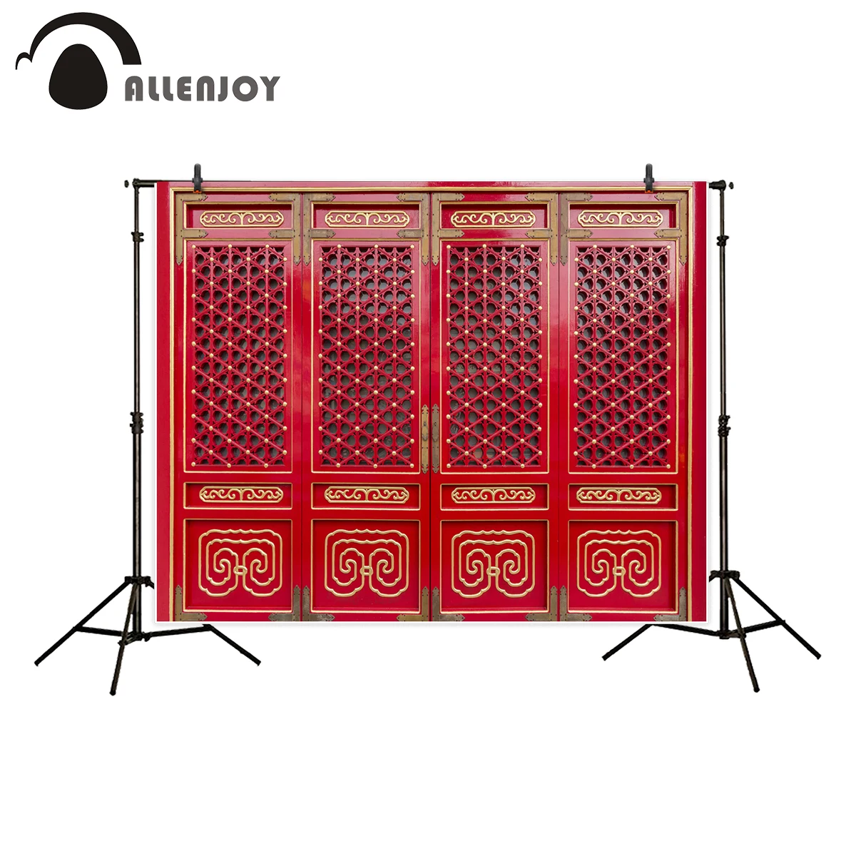 

Allenjoy backdrop for photo studio Chinese new year style red ancient door frame building photography background portrait shoot