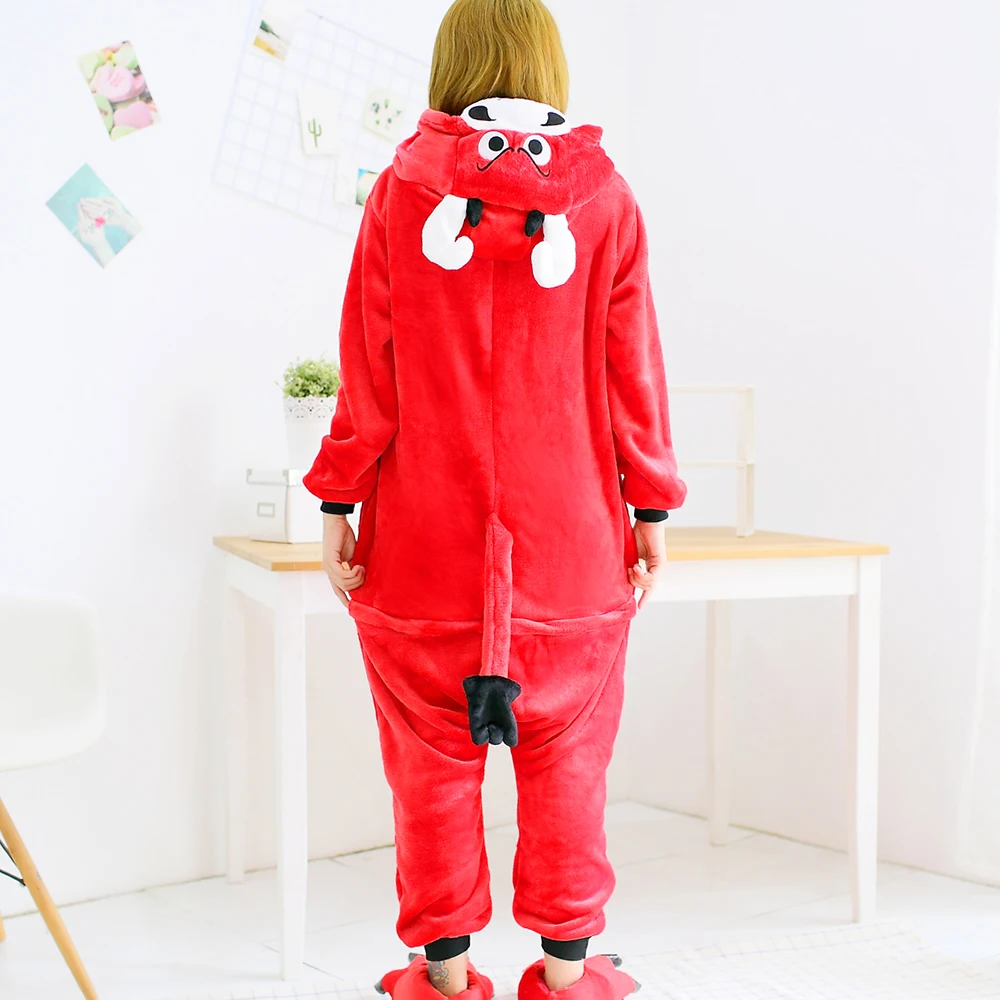 Cartoon-Animal-Red-cow-Plush-Cosplay-Unisex-Adult-Flannel-Hooded-Pajamas-For-Women-Men-Girls-Winter