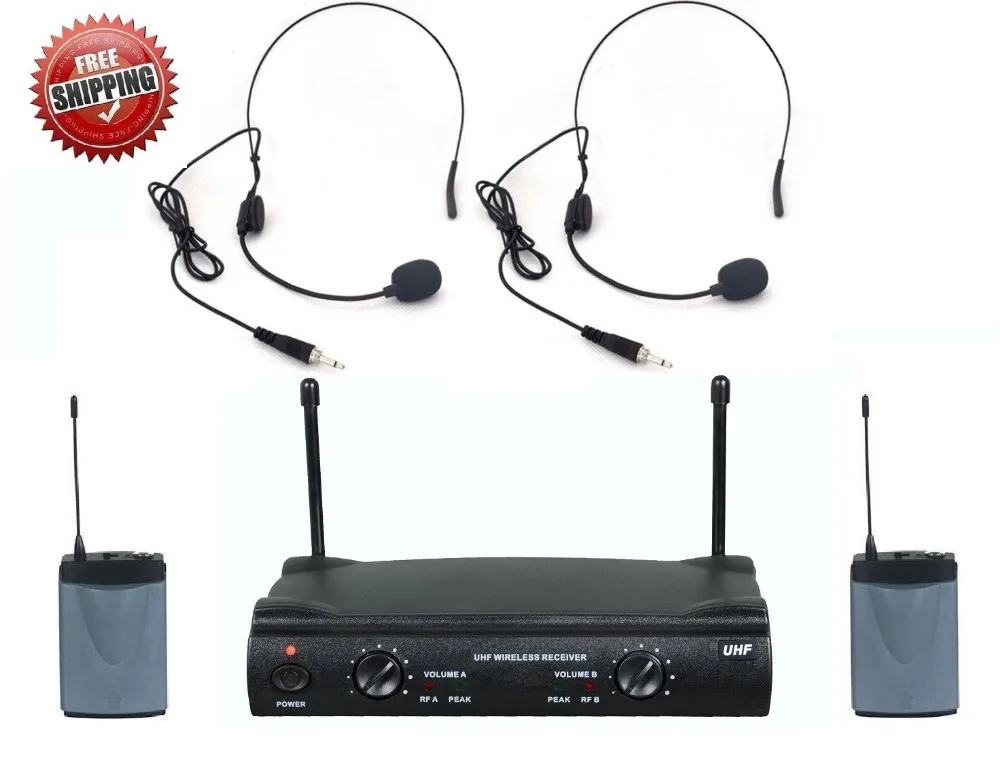 Bolymic Professional microfono UHF Wireless Cordless Dual Headset