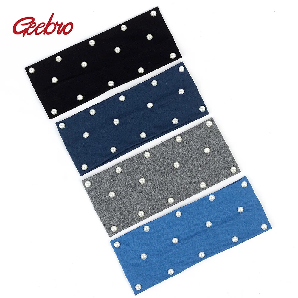 

Geebro 2019 Spring Summer Fashion Cotton Women Headband Pearls Elastic Girls Womens Hair Accessories Casual Headwear Hair Bands