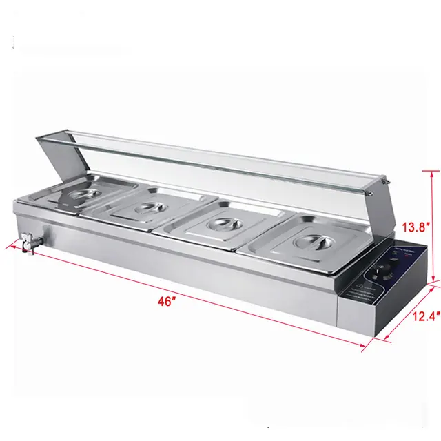 Commercial 4 Pans Food Warmer Bain Marie Hot Soup Electric Countertop