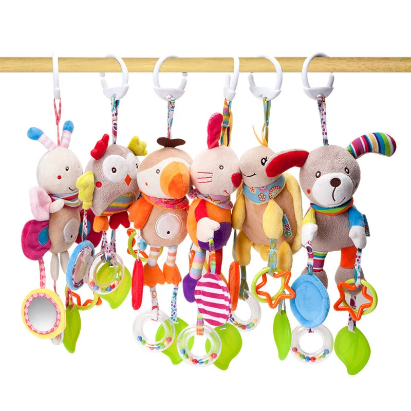 Lovely cartoon animal wind chimes baby toys hanging bed plush vision grasping interactive toys pendant for 0-2 years old