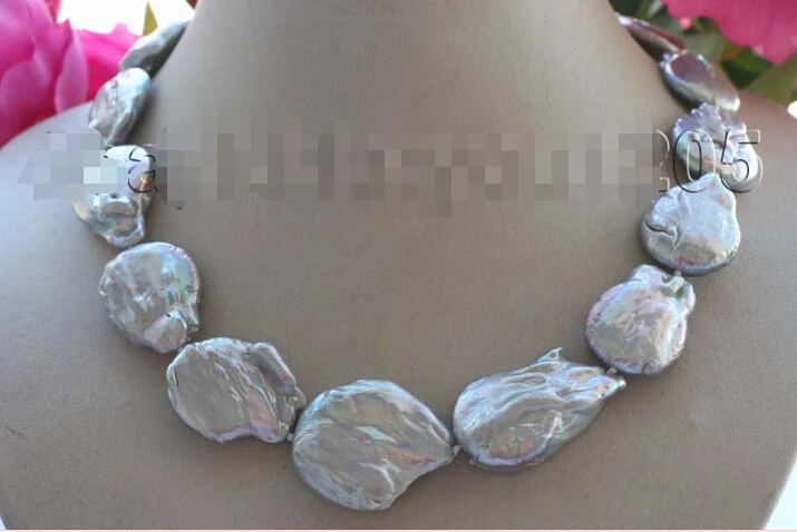 

FREE SHIPPING 18" Genuine Natural 32mm Gray Reborn Keshi Pearl Necklace 14KGP #f1993! 5.5