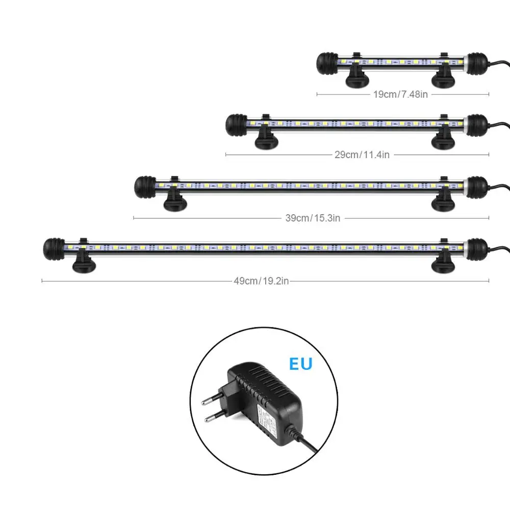 Цветная(RGB) светодиодный освещение для аквариума Водонепроницаемый 19 см 29 см 39 см 49 аквариум светодиодный освещение с адаптер для розеток европейского стандарта аквариумная лампа, получившая сертификат Европейского аксессуары