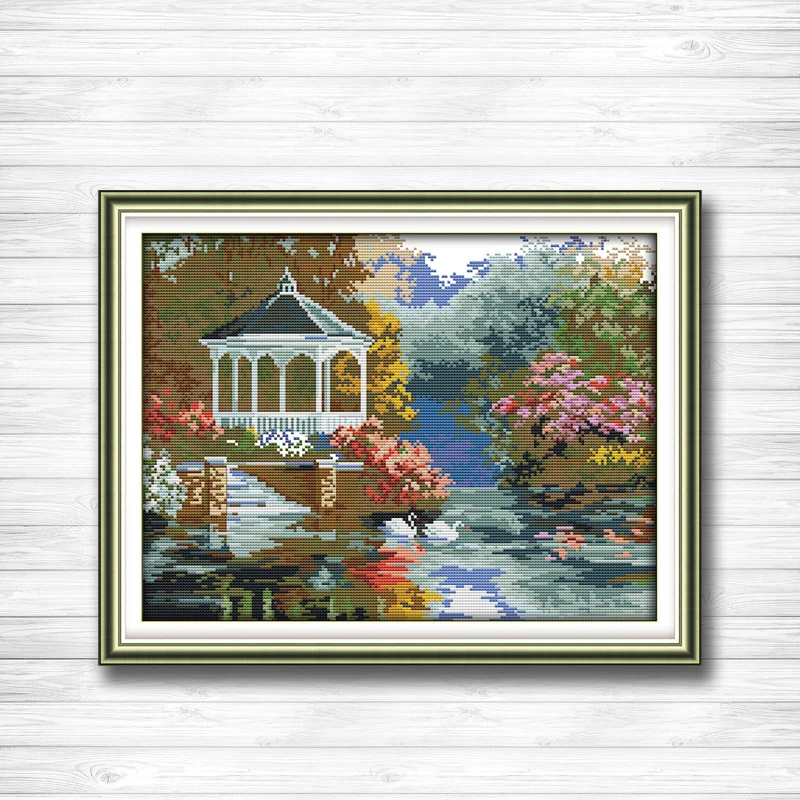 

Swan lake scenery park diy painting dmc 14CT 11CT counted cross stitch Needlework Set Embroidery kits chinese cross stitch