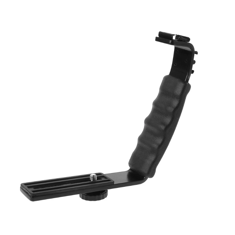 Goedkoop 1 st Nieuwe Dual Schoenen L Vormige Beugel DV Lade Houder Flash Light Stand Voor DSLR Camera Zwart Camera accessoires