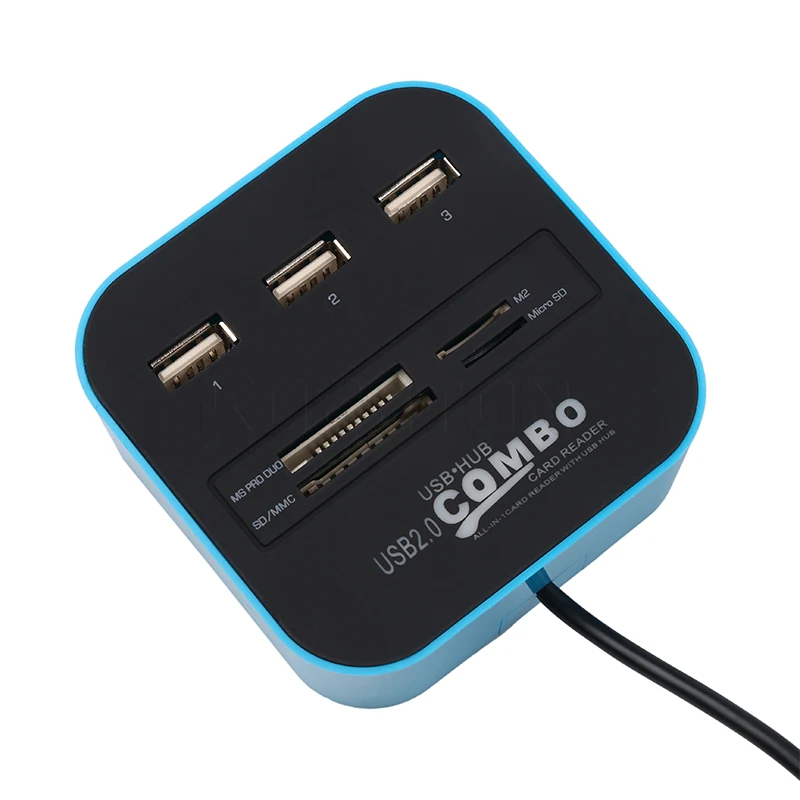 Kebidu 3 порта usb-хаб кард-ридер мульти USB разветвитель 7 в 1 Поддержка Micro TF SD M2 MS SDHC MMC карта usb-хаб 2,0 для портативных ПК - Цвет: Blue