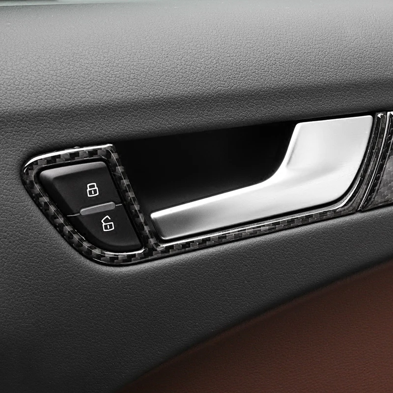 Carbon Fiber Inner Door Handle Frame Decoration Cover Trim 4Pcs For Audi A4 B8 2009 2016