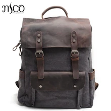Мужской wo мужской Холщовый кожаный рюкзак, рюкзак для ноутбука, винтажный военный рюкзак Crazy Horse на плечо, сумка для путешествий, рюкзак, школьный рюкзак