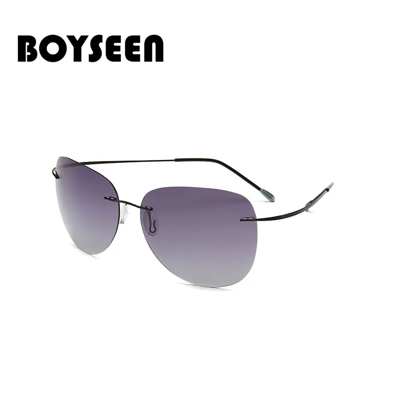 BOYSEEN Titanium frame Rimless Polarized sunglasses Super light Men mirror Sunglasses designer sun glasses 2117