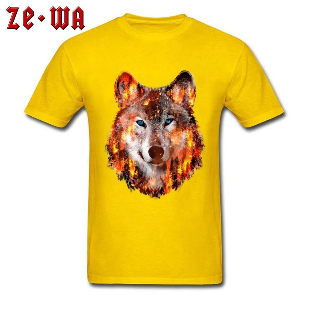 wolf escape from hill fire T Shirt Rife Round Neck Summer Short Sleeve Pure Cotton Men T Shirt 3D Printed Tshirts wolf escape from hill fire yellow