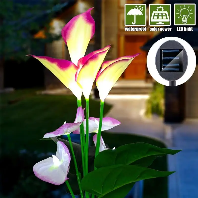 

Solar Powered LED Artificial Calla Flower Lamps Stake For Home Garden Yard Lawn Pathway Party Decorative Landscape Light