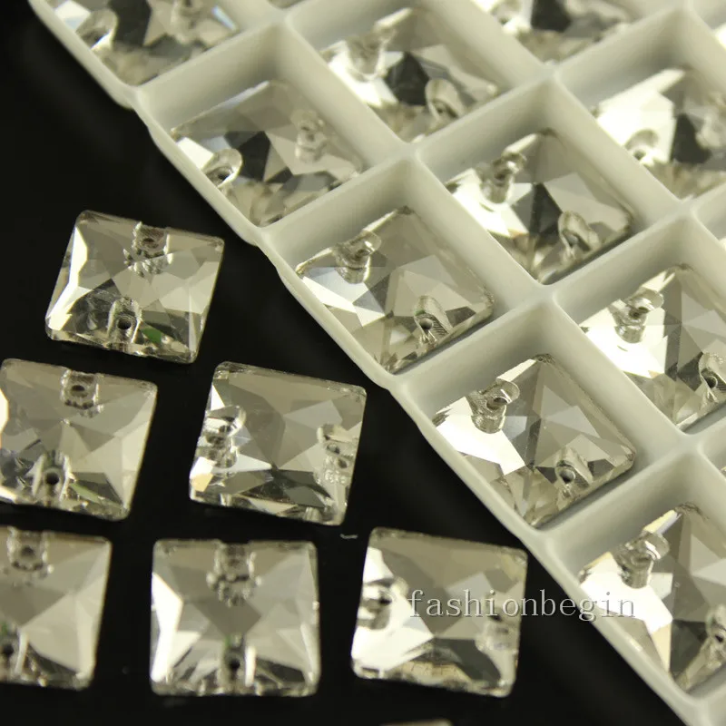 

square shape 12mm 14mm 16mm 10mm Two Holes Silver Plated Flatback Sewing On Clear Crystal Color Rhinestone Decoration Buttons