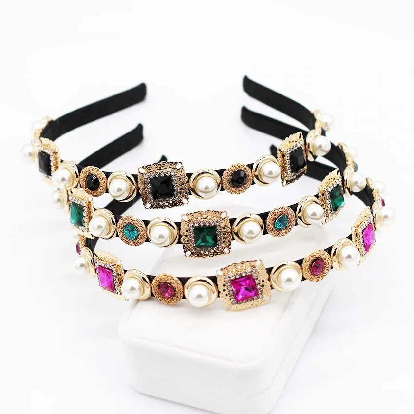 

Vintage Crystal Rhinestone Baroque Headband Jeweled Diamond Crown Flower Bride Luxury Hair Accessories Woman Hair Band Party