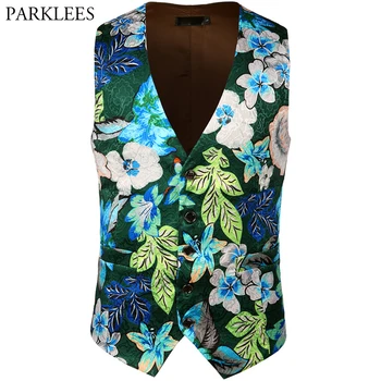 

High Quality Floral Suit Vest Men Gilet Homme Mariage Sleeveless Waistcoat Male Casual Holiday Slim Prom Party Chaleco Hombre