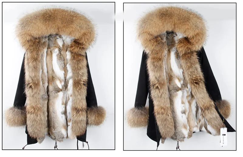 Длинные зимняя куртка женские Пиджаки толстые парки Енот натуральный мех воротник пальто с капюшоном реального теплый мех кролика лайнер пальто