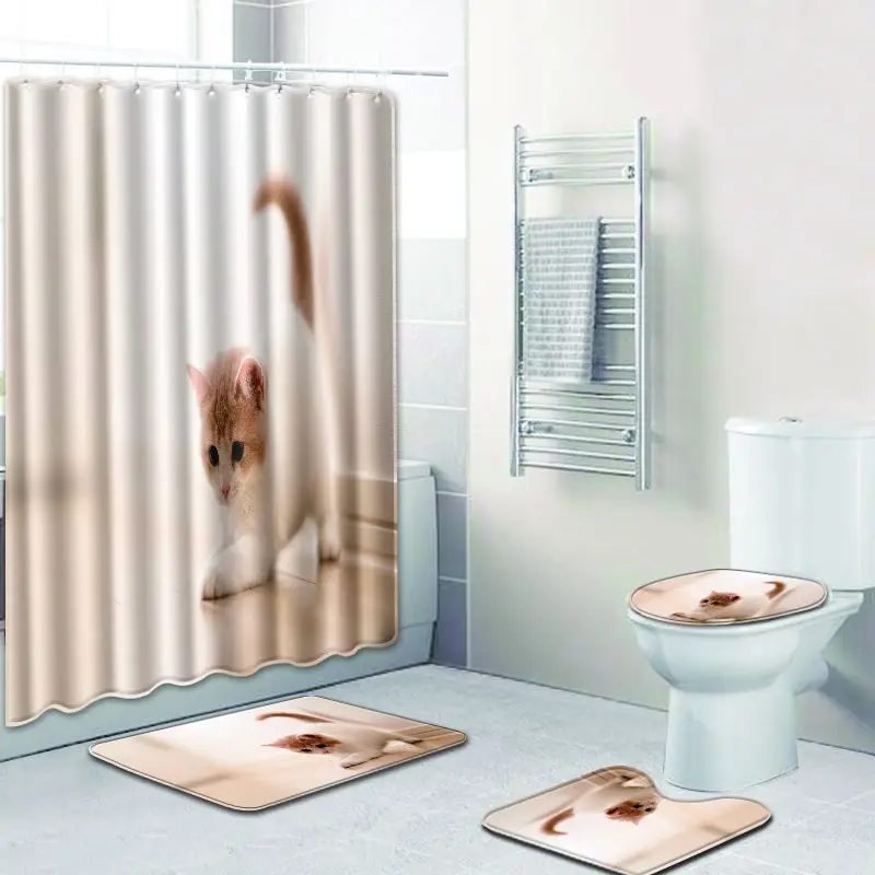 Zeegle коврик с рисунком кошки для ванная комната, Туалет набор ковриков 4 шт. с душевой занавеской из микрофибры дверные туалетные коврики ковер Нескользящие коврики - Цвет: m3