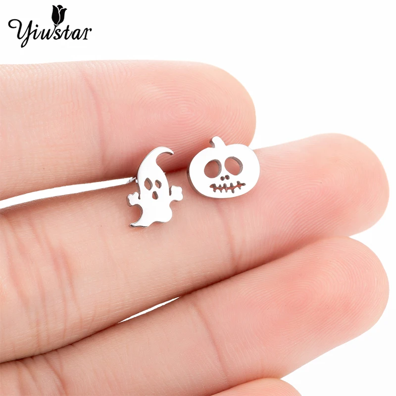 

Yiustar New Fashion Halloween Earrings for Women Girls Cute Stainless Steel Asymmetry Stud Earring Kids Accessories Wholesale