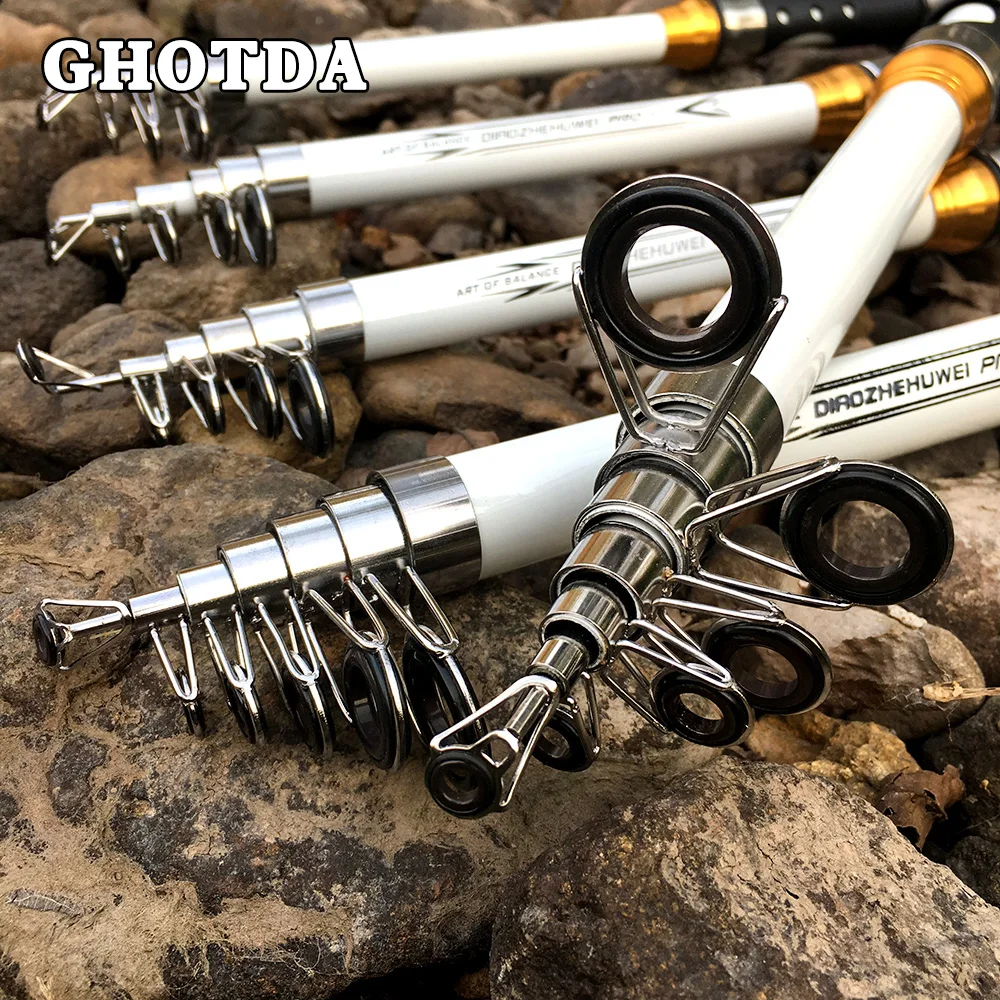 GHOTDA جديد تصميم الأبيض الغزل الصيد قضيب FRP + ألياف الكربون تلسكوبي الصيد قضبان 2.1-3.6 M