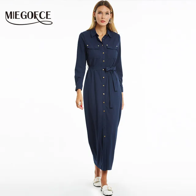 New Collection By Miegofce 2018 Spring Summer Dress Dark Blue Color New Collection By Miegofce 2018 Spring Summer Dress Dark Blue Color Long Women On Dresses