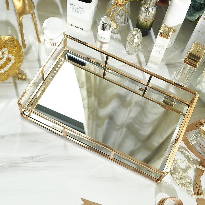 Домашний Декор Зеркало Золотой креативный поднос украшение гостиной декорация Кованое железо пластина