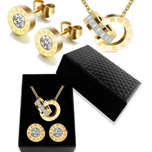 Роскошное Золотое римское ожерелье с цифрами, серьги, набор для женщин, Свадебная вечеринка, серебро 316L, нержавеющая сталь, ювелирный набор, подарочная коробка