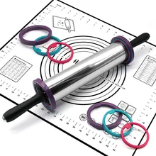 WOTMULY регулируемые Вертлюги Из Нержавеющей Стали Штифт тестораскатка с 3 съемными толстыми кольцами тестораскатка инструмент для пиццы ST0032