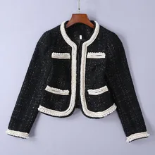 Женские на осень-зиму черный жемчуг короткие пальто женские повседневные Короткие Куртка-пилот