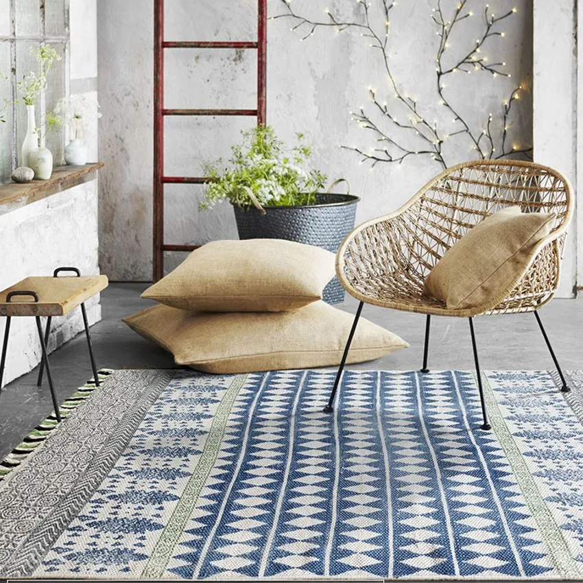 Индийский стиль хлопок ручной работы прикроватный ковер, Ретро винтажный журнальный столик для гостиной ковер, пасторальные украшения коврик