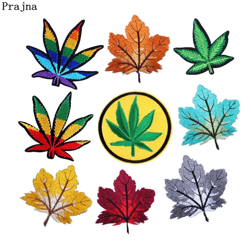 

Prajna Leaf Patches Canada Maple leaves Sew On Badges Green Iron On Patches Feather Accessories For Clothing Embroidered Patches