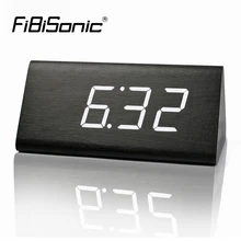 FiBiSonic деревянный светодиодный Будильник с контролем звуков температуры, светодиодный Календарь, электронные настольные цифровые настольные часы