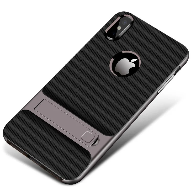 GW gray Гибридный ПК-бампер чехол для телефона для iPhone 6 6s 7 8 X XR XS Plus MAX задняя крышка противоударный стенд держатель чехол s защитный корпус - Цвет: GW gray