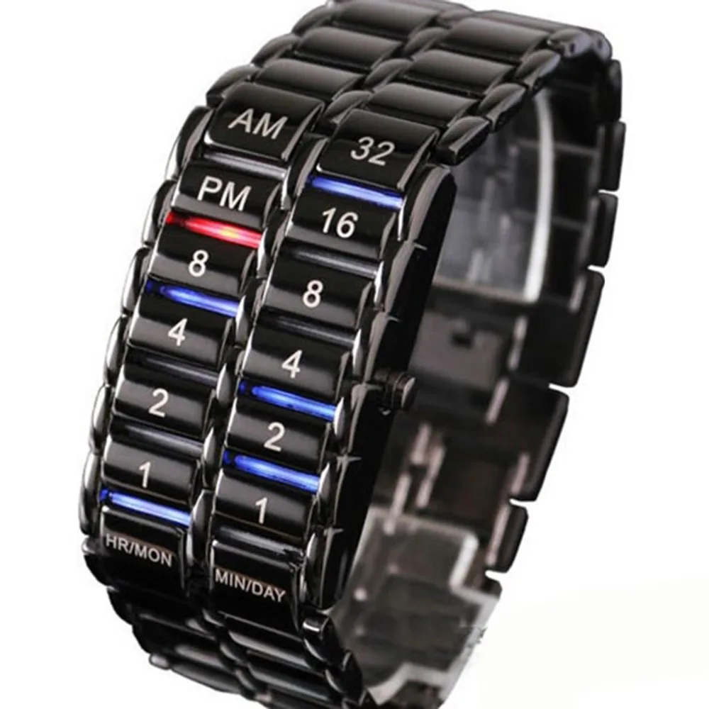 

men's watches of the famous luxury brand Unique Watch Hidden Time Lava Metal LED Faceless Digital Wristwatches horloges mannen