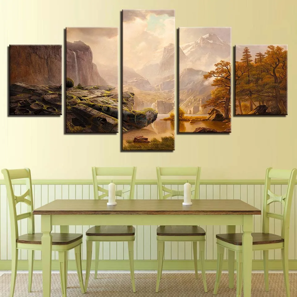 

Printed Modern HD Canvas Pictures 5 Pieces Alpine Sunshine Scenery Painting Modular Poster Frame Wall Art Decor Living Room Home