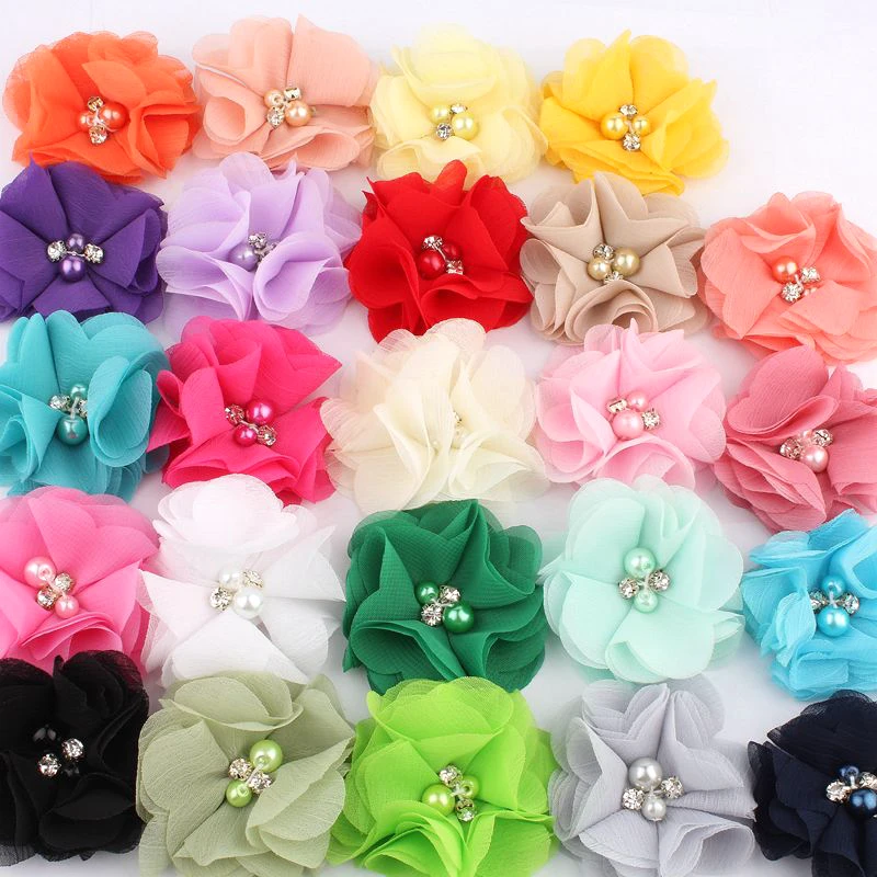 Buy 50pcs/lot 2" 30colors Hair Clips Chiffon Flower