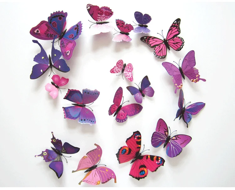 12Pcs/Set Pvc DIY Design Butterfly Vintage 3D Wall Stickers Home Decor Wall Stickers For Kids Living Rooms Decals Wallpper Y93