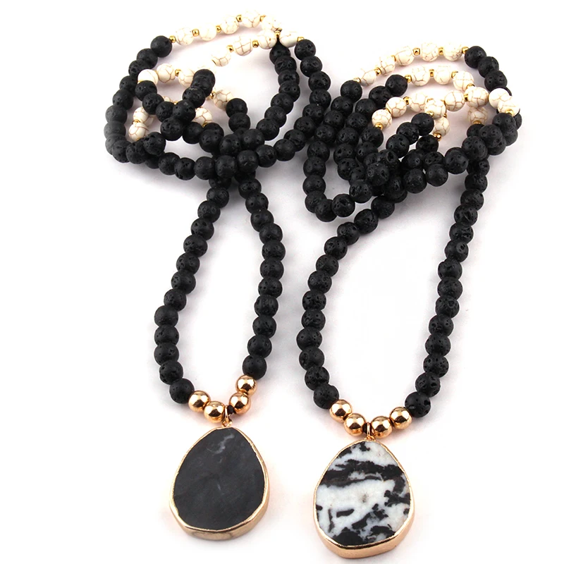 

Free Shipping Fashion Lava White Stone Pendant Long Necklace For Women Lariat Necklaces