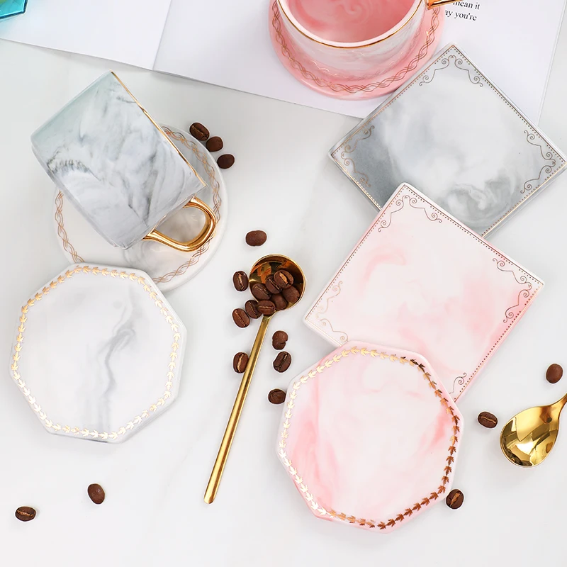 

CFen A's Golden Edge Marble Coasters Square Ceramic Coaster Tea Cup Pad Round Table Mat Coaster Coffee Tea Cup Place Mats 1pc