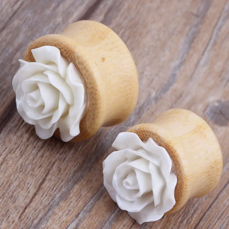 JUNLOWPY Flower Wood Bamboo Plugs and Tunnels Ear Expander Plug Gauge Stretcher Flesh Tunnel Earring Body Piercing Jewelry 70pcs