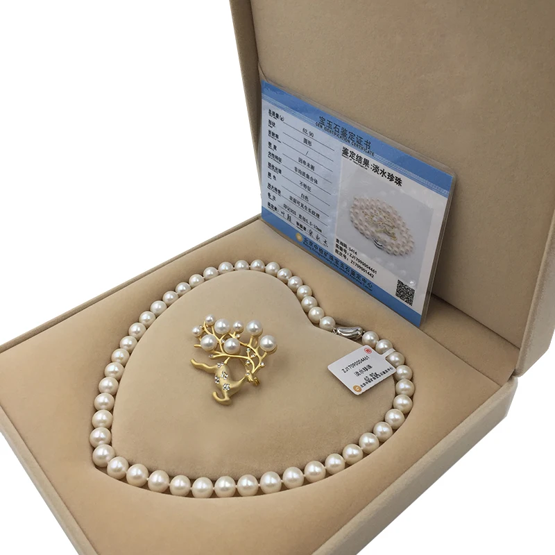 Natural freshwater pearls beads strand necklace brooch set for Mum women Christmas gift (8)