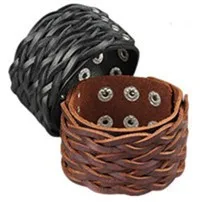 Punk-Rock-New-women-Men-Genuine-wide-braid-woven-Cow-Leather-Bracelet-Wristband-Cuff-Bangle