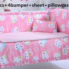 Промо-акция! 6 шт. детские постельные принадлежности для кроватки с героями мультфильмов, комплект детской кроватки из хлопка(бамперы+ простыня+ наволочка