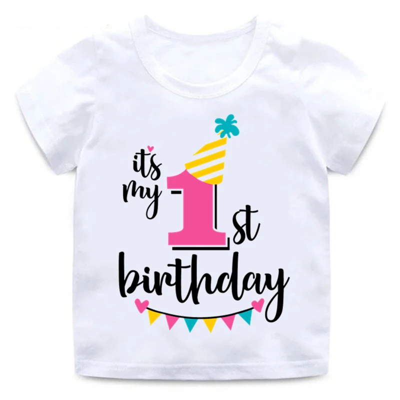 Забавные принты с надписями, футболка с надписью «Happy Birthday Number» для детей 1-8 лет, летние белые топы для маленьких девочек, футболка с номером для дня рождения - Цвет: White-A