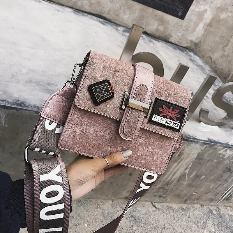 

Vintage casual soft satchel bag Quality Scrub leather messenger bag Lettter Wide Strap Shoulder bag Brand Designer Handbag