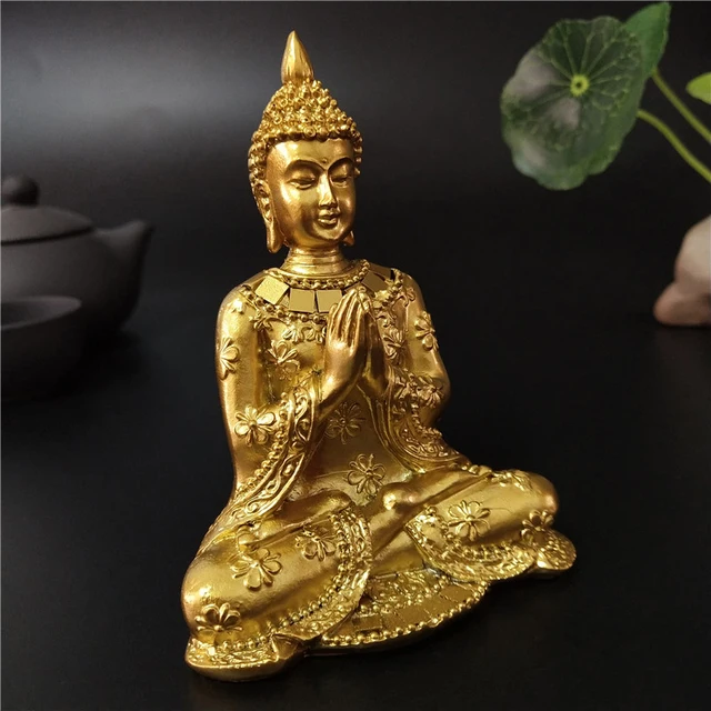 Statue de bouddha thaïlandais doré, décoration de jardin de maison, Sculpture de bouddha de méditation, Figurines Fengshui hindoues, artisanat d'ornements 2