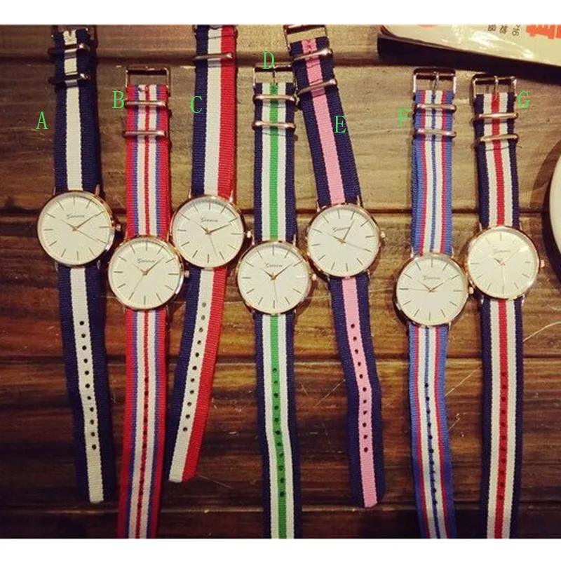2018 jingyang Fashion striped canvas with watch couple watch quartz watch
