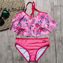От 2 до 14 лет купальник для девочки, детский цветочный купальник для девочки, две детали с принтом, детская одежда для плавания, розовая одежда для плавания для девочки-подростка