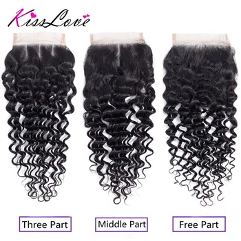 Kiss Love Brazilian Hair Deep Wave Bundles with Closure Human Hair Weave 3 Bundles with Lace Closure Middle Ratio Remy Hair 4